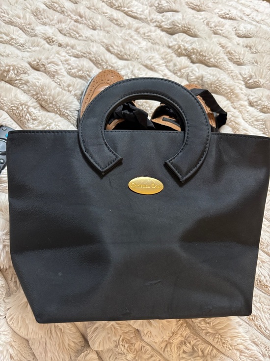 Dior Handbags - Christian Dior Vintage 80s Circa VIP Black Gold Logo Make Up Cosmetic Bag Tote